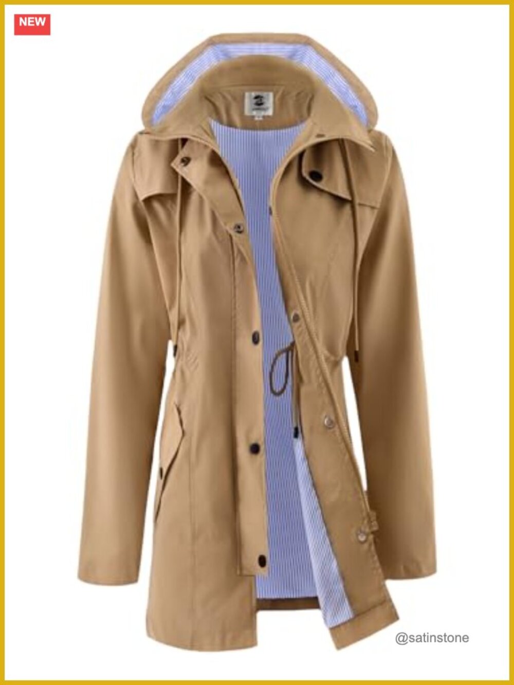 Waterproof Rain Coat with Hood Adjustable Drawstring Women Outdoor Jacket